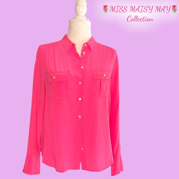 J. Crew, 100%SILK, Hot Pink, Sz 12, Button-up top in eye catching pink - Picture 5 of 11